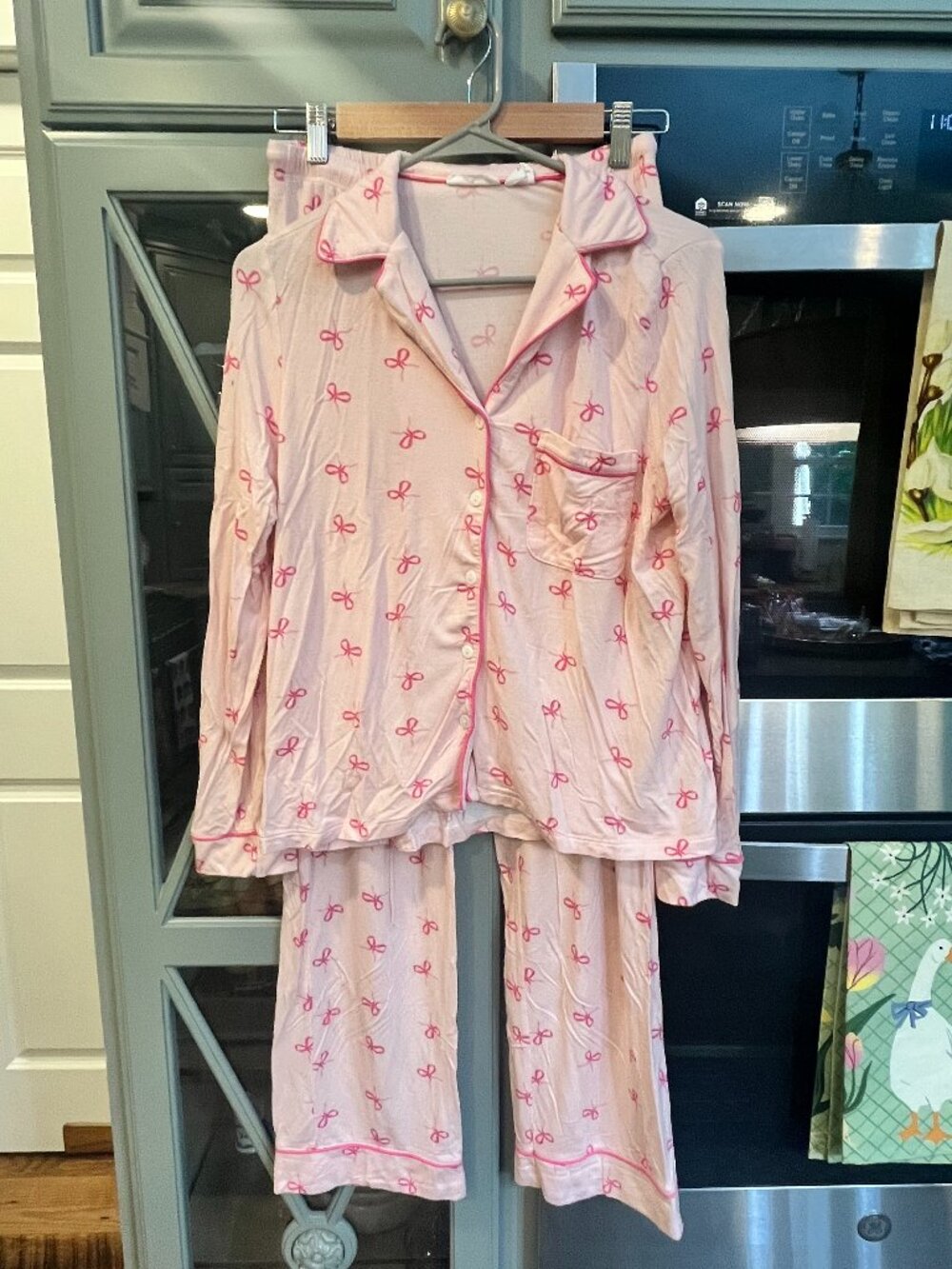 Shabby Chic Modal Pink Feminine Bow Pajama Set Small Coquette